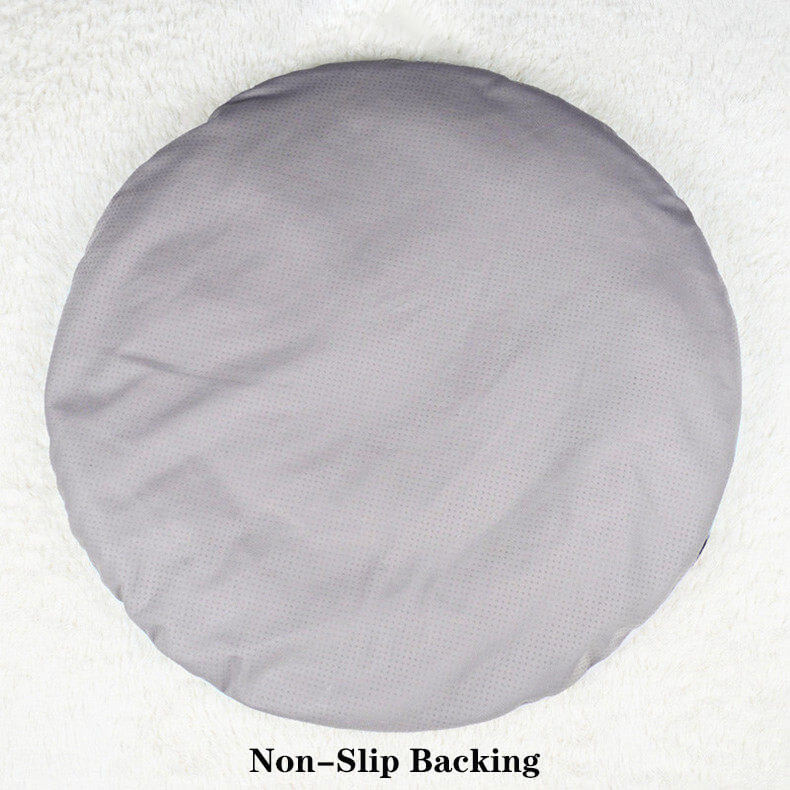 Non-slip bottom backing detail of custom pet photo mat for floor safety