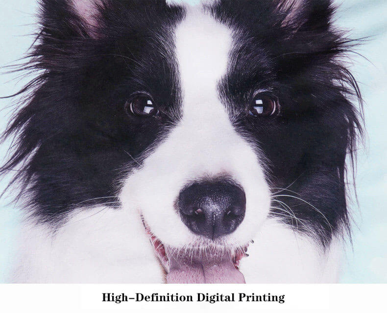 High-definition digital printing close-up showing clear pet photo quality on custom mat fabric