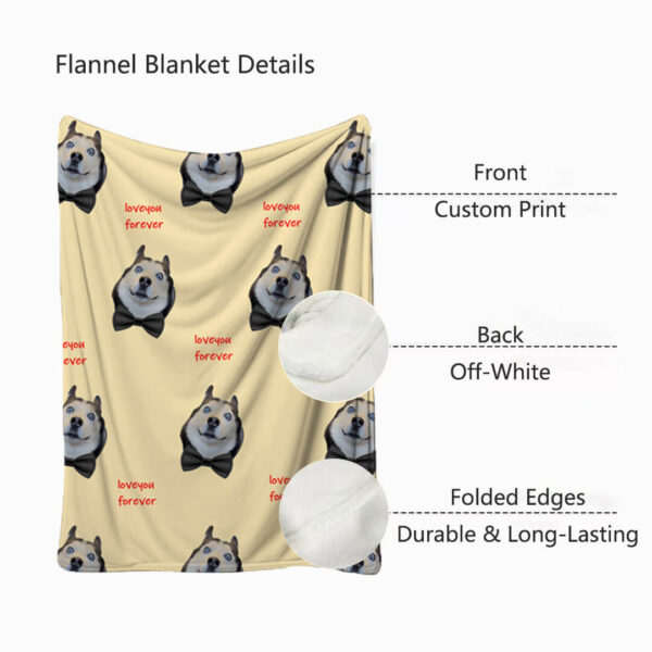 Flannel custom pet blanket material features and double-sided details
