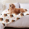 Golden retriever lying on custom pet portrait throw blanket