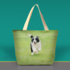Custom pet photo tote bag featuring a running dog in the grass