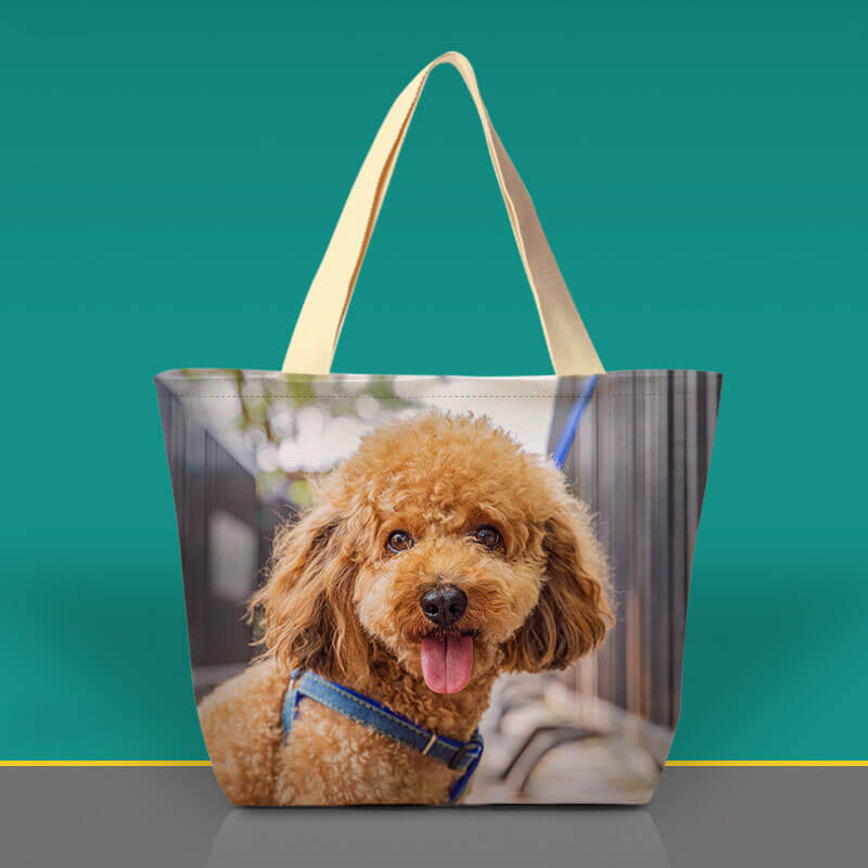 Custom canvas tote bag with a detailed photo of a curly poodle.