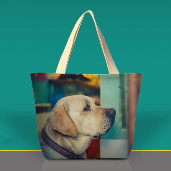 Custom photo tote bag showcasing a profile view of a Labrador.