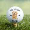 Best dog dad custom photo golf ball with Golden Retriever portrait and paw prints