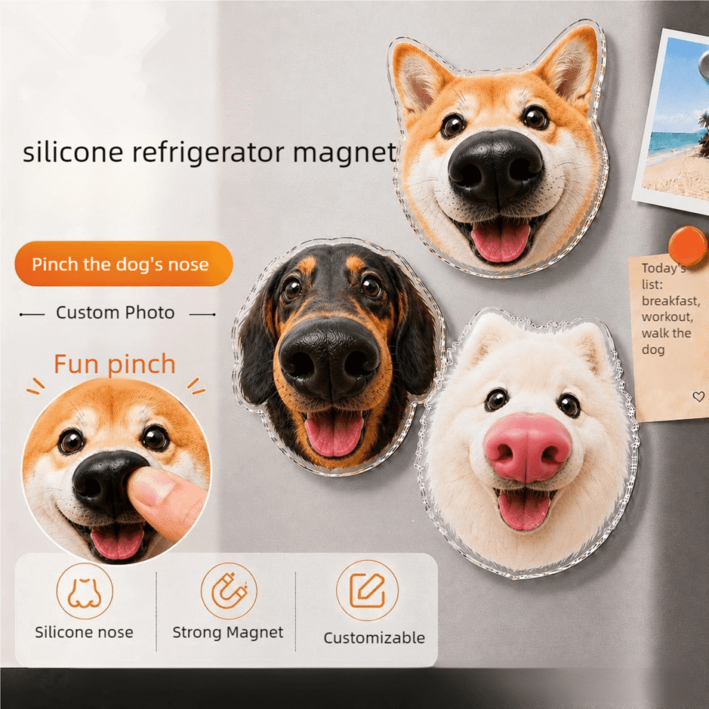 Custom dog and cat squishy nose refrigerator magnets in various cute pet portraits