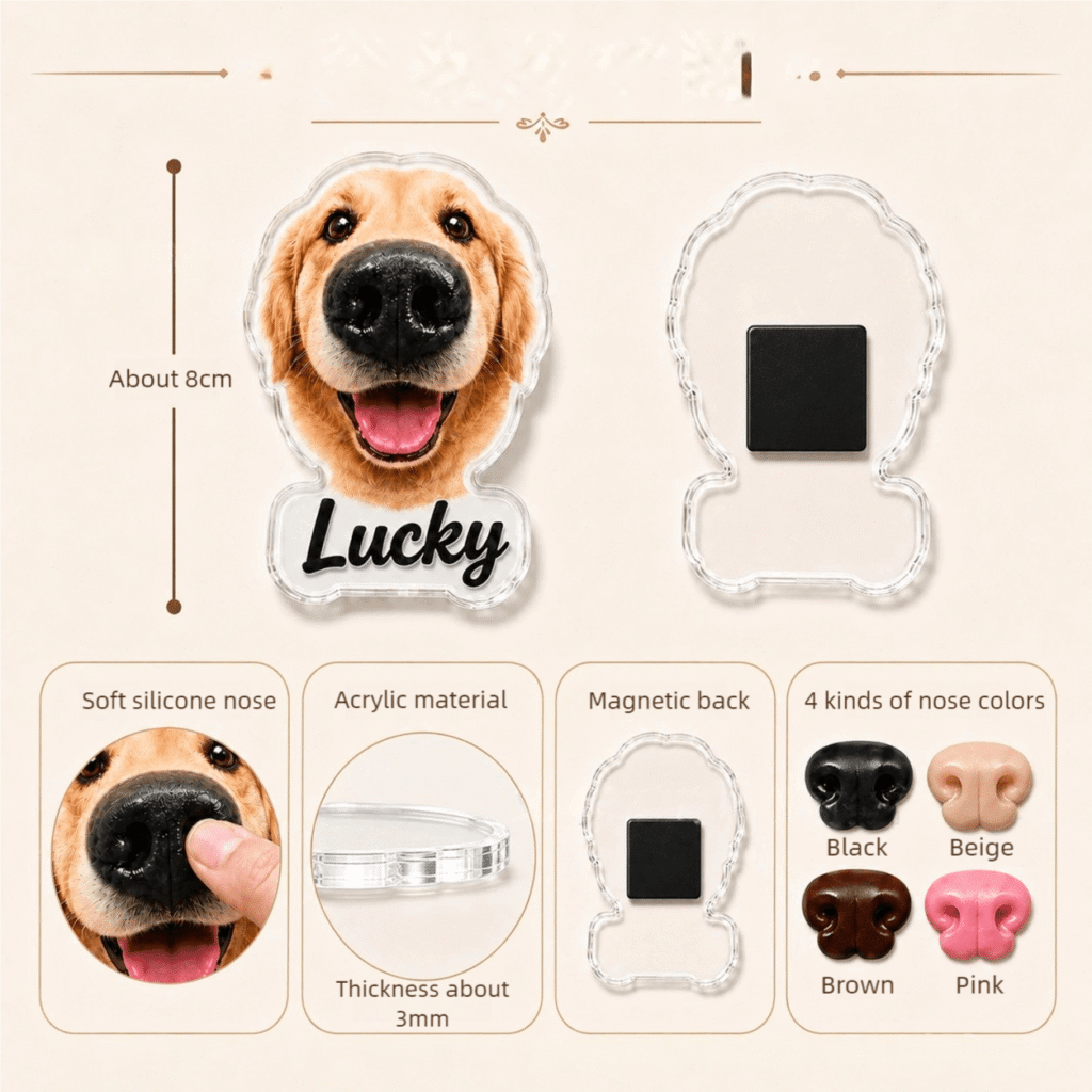 Product features and specifications guide for custom 3D squishy nose pet fridge magnets