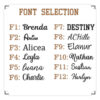 Font selection options (F1 to F12) for custom name embroidered pet accessories
