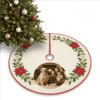 Custom photo upload Christmas tree skirt showcasing a family and pet memory print under the tree