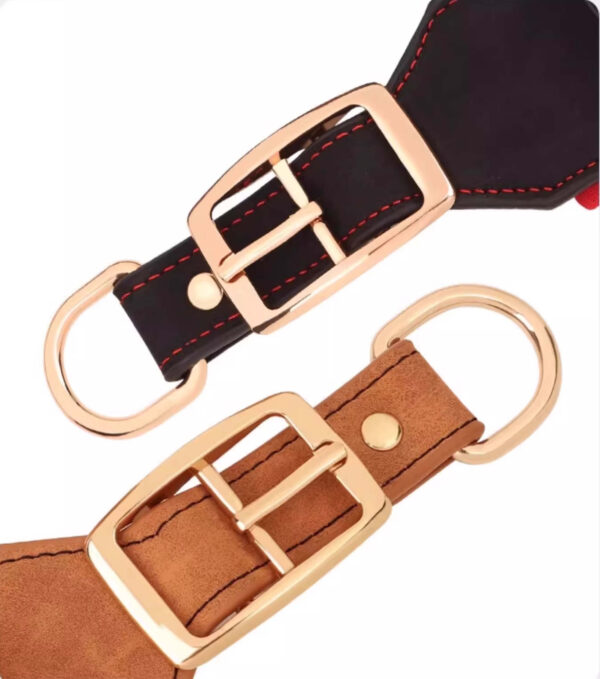 detail.jpg Close-up detail of the metal buckle hardware on a wide leather dog collar.