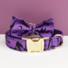 Purple Halloween bat dog collar with bow tie
