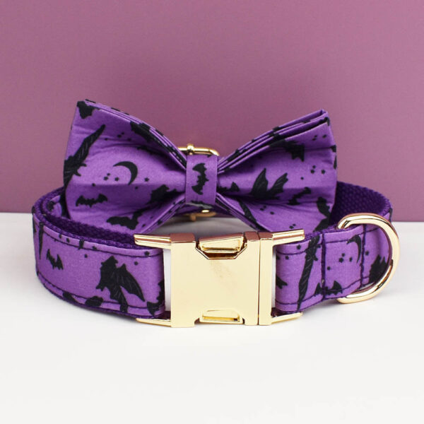 Purple Halloween bat dog collar with bow tie
