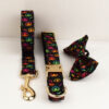 Complete 3-piece set including Halloween pumpkin dog collar, leash, and bow tie