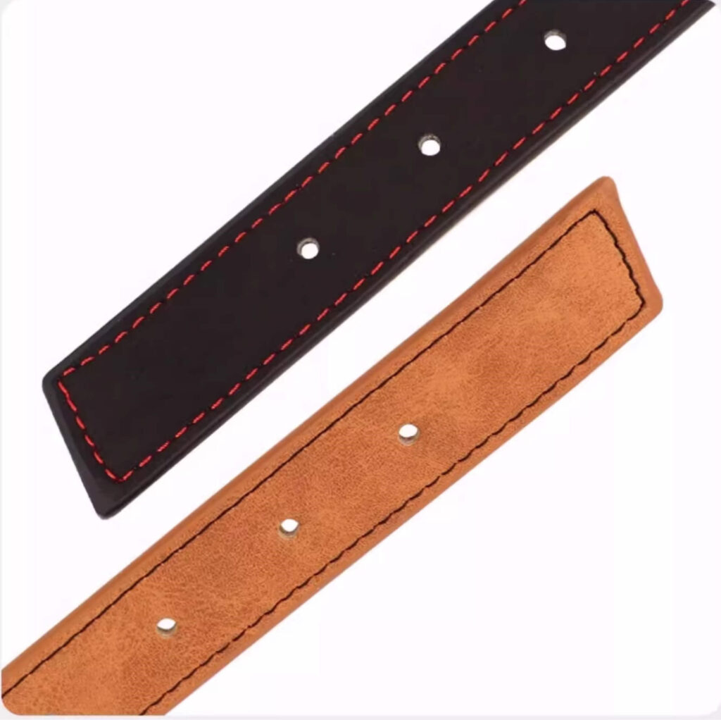 Texture detail showing microfiber leather and diving fabric construction of the dog collar.