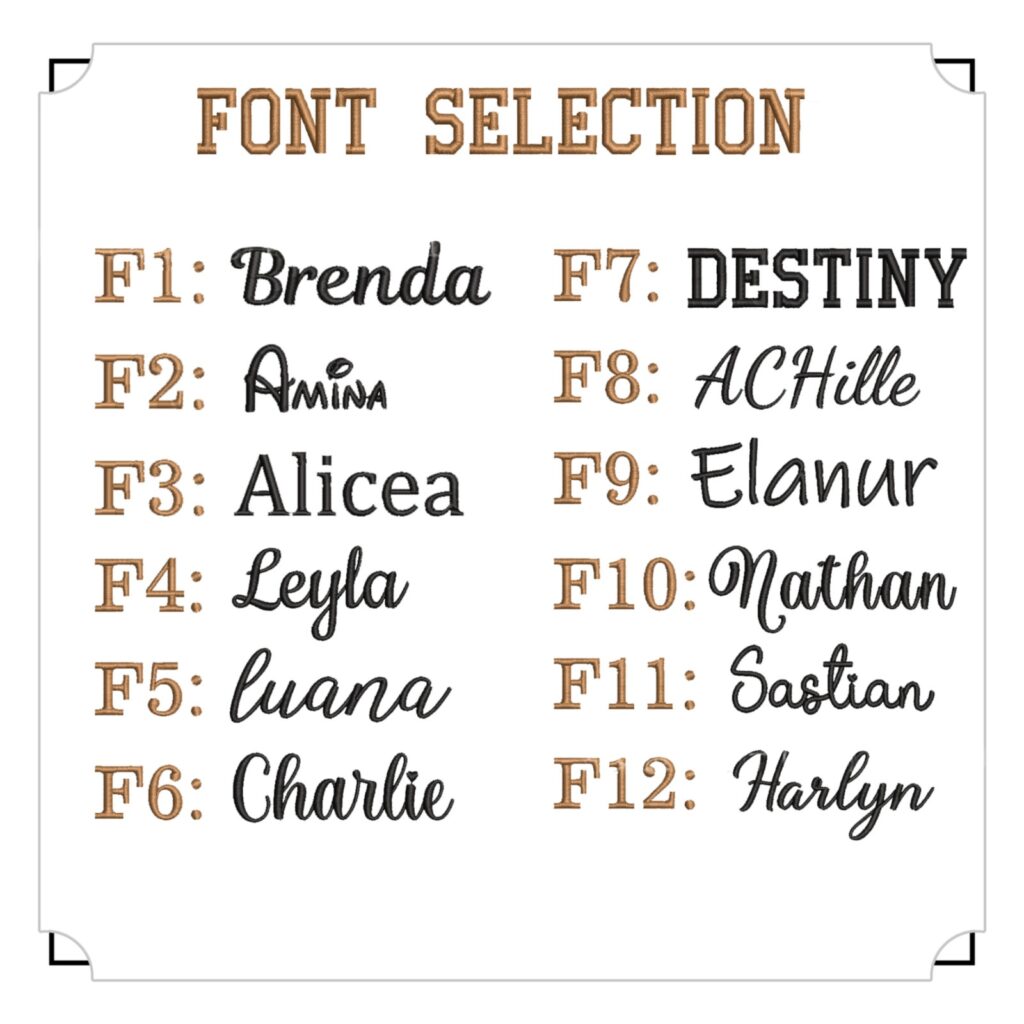 Embroidery font options for personalized dog hats