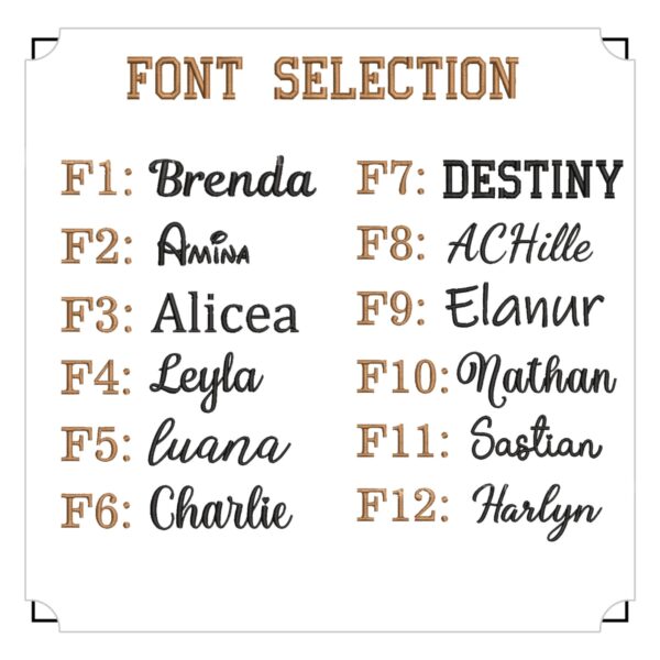 Embroidery font options for personalized dog hats