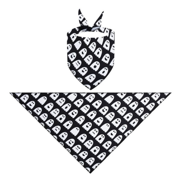 Black and white Halloween little ghost pattern embroidered dog triangle scarf for medium and large dogs