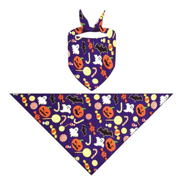 Embroidered Halloween dog bib in purple featuring a spooky skull and star pattern