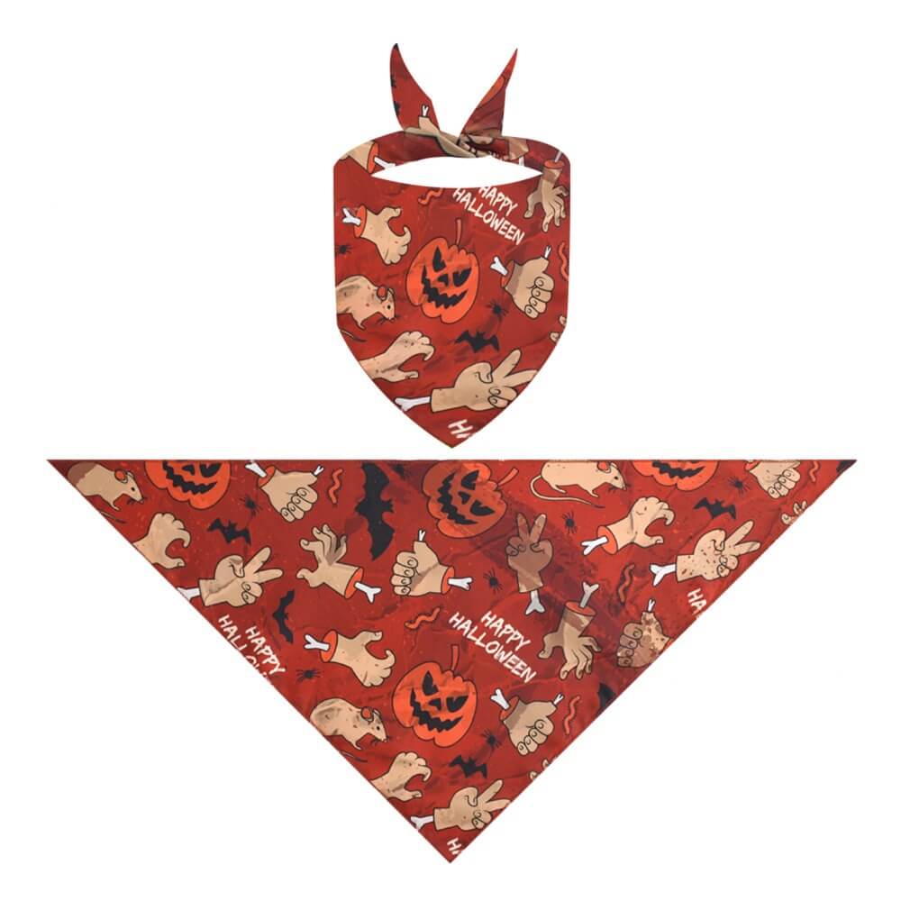 Halloween personalized dog bandana featuring a festive orange pumpkin and ghost pattern for medium to large dogs