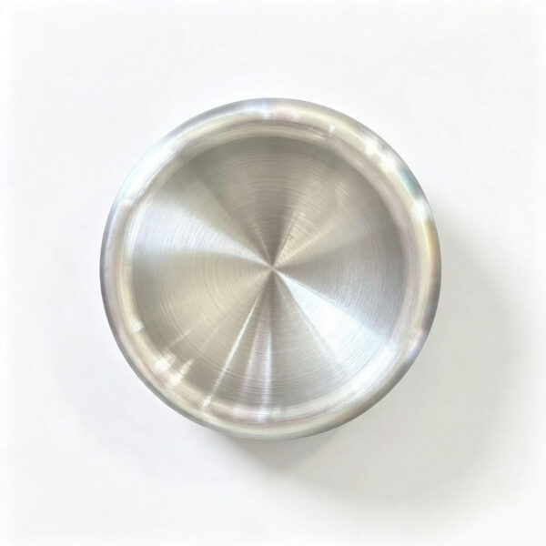 whisker-friendly-stainless-steel-cat-dish-top-view Top view of wide rim stainless steel cat food dish to prevent whisker fatigue